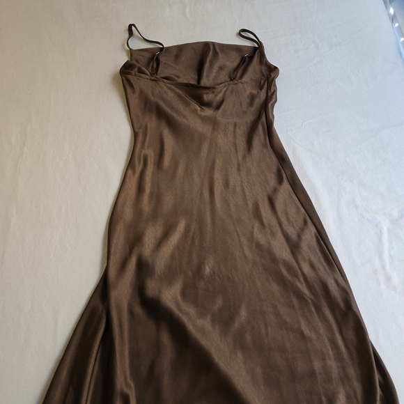 Audrey 3+1 Espresso Brown Maxi Spaghetti Strap Slip Dress Cowl Neck Thigh Slit - Picture 12 of 16
